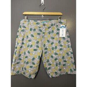 Tenth + Ocean Shorts Mens 34 Gray Pineapple Linen Chino Beach Tropical New